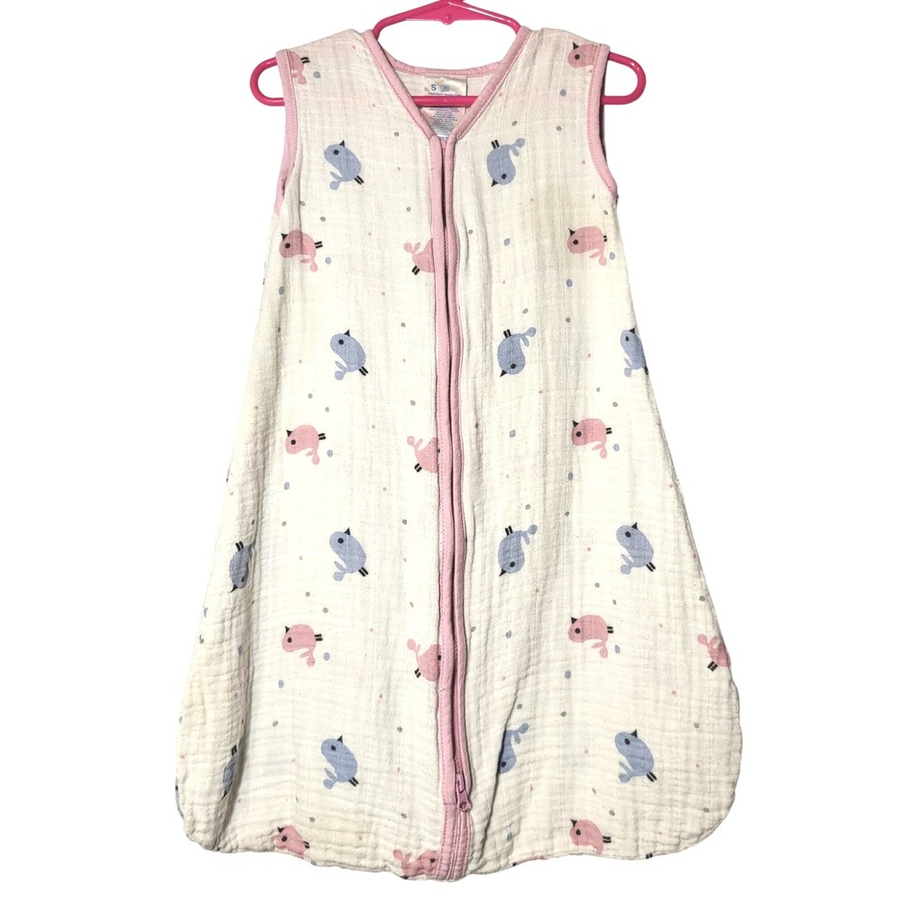 Little Journey Organic Muslin Wearable Blanket Bird Print Pink Blue Girls Small
